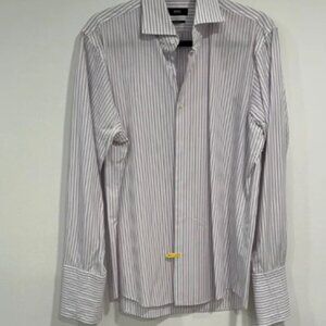 Hugo Boss Men's Dress Shirt - White and Lavender Stripes